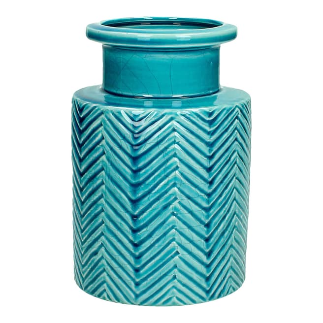 Happy Friday Blue Ceramic Detail Vase 12x12x18cm