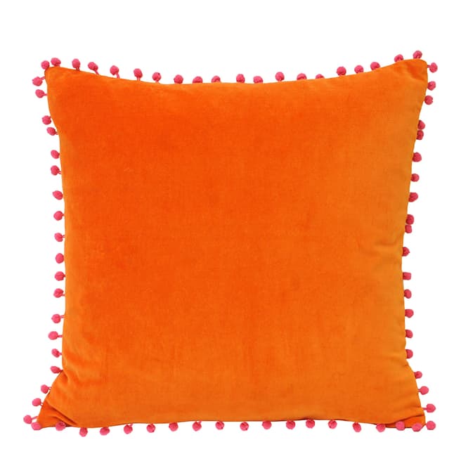 Riva Home Orange/Fuchsia Velvet Pompom Cushion, 45x45cm