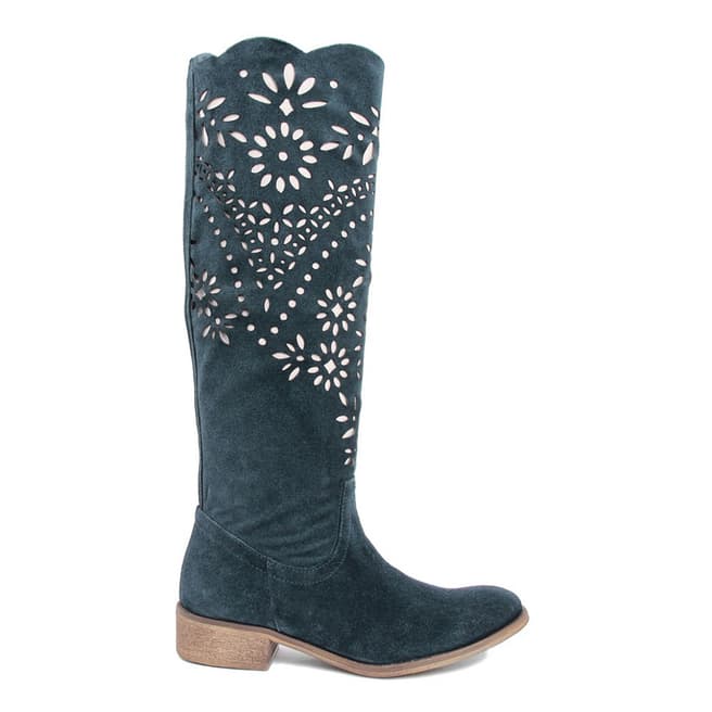 Giorgio Picino Turquoise Perforated Paisley Suede Calf Boots