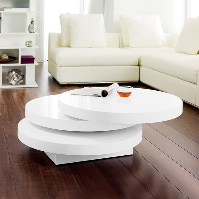 Dwell Triplo Round Gloss Swivel Coffee Table, White