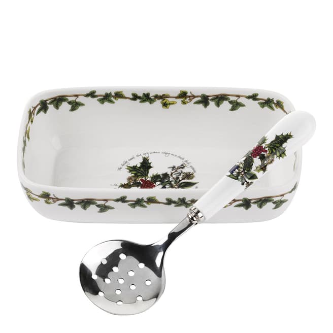 Portmeirion The Holly The Ivy Cranberry Dish Slotted Spoon