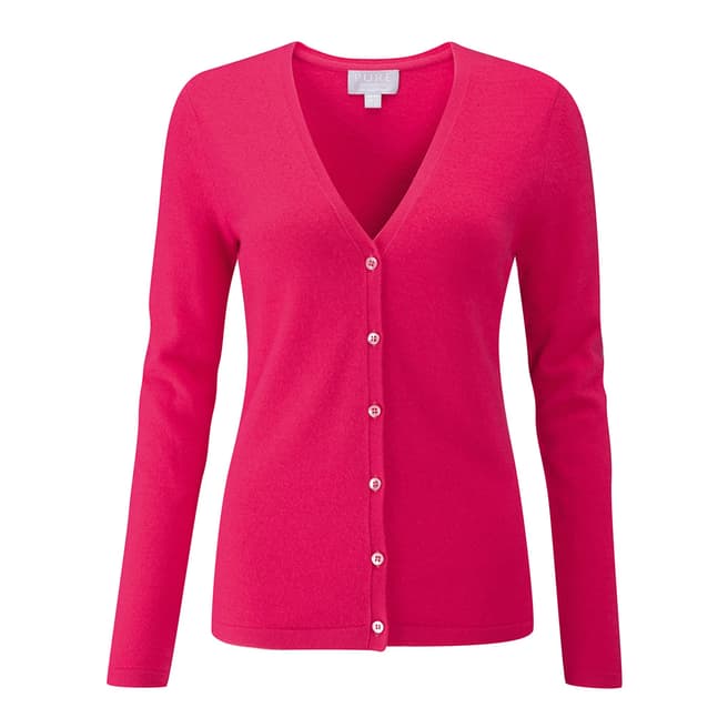 Pure Collection Hot Pink Cashmere V Neck Cardigan