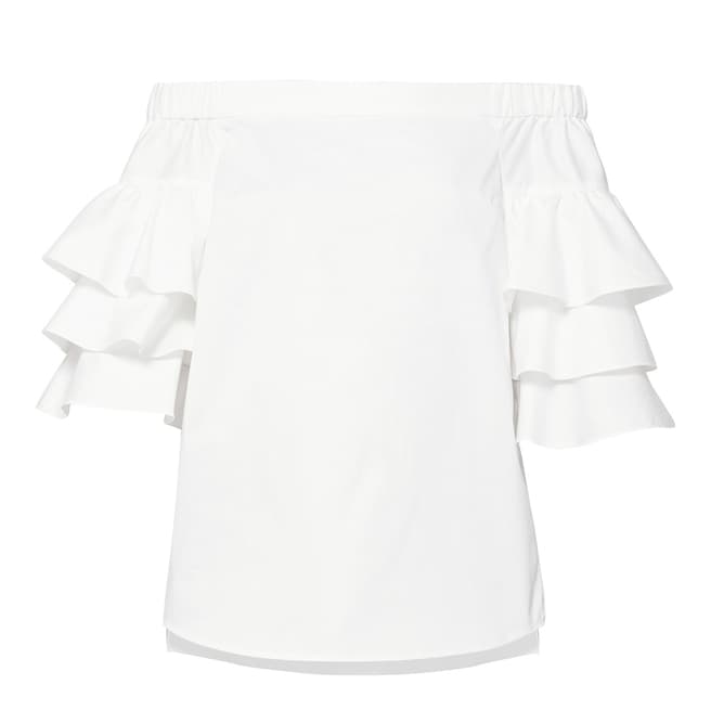 Ted Baker White Cotton Blend Inbo Frill Sleeve Bardot Top