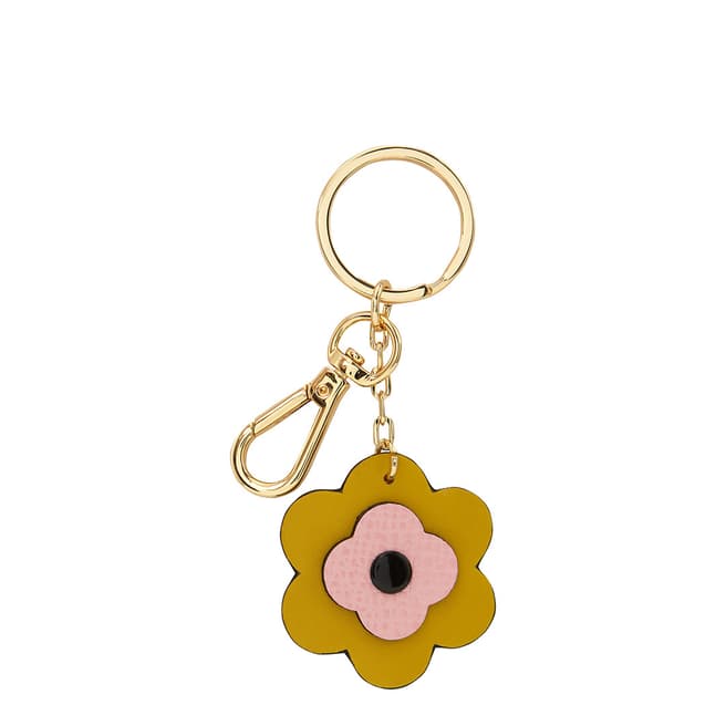 Orla Kiely Mustard/Pink 6 Petal Flower Key Ring