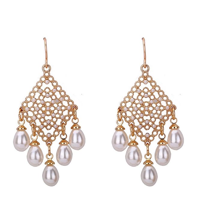 Liv Oliver 18K Gold Plated Pearl Chandelier Earrings