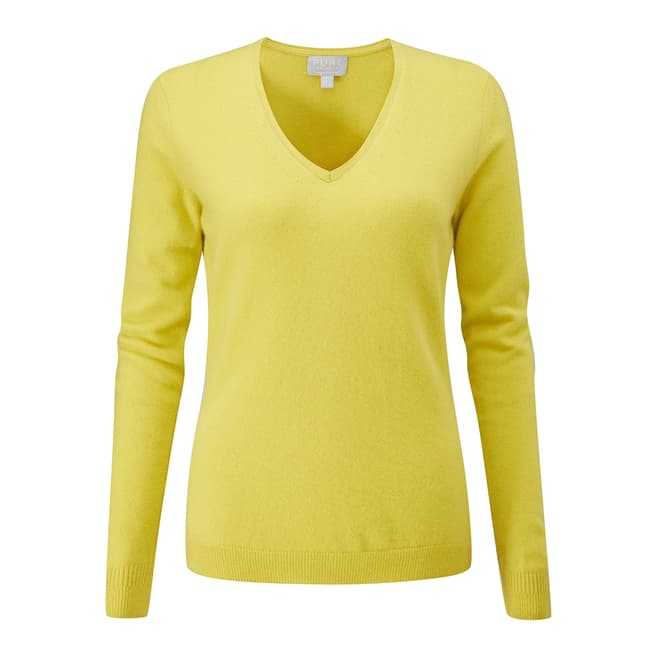 Pure Collection Chartreuse Cashmere Slim Fit V Neck Sweater