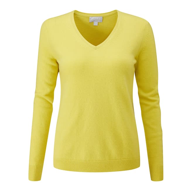 Pure Collection Chartreuse Cashmere Straight Fit V Neck Sweater