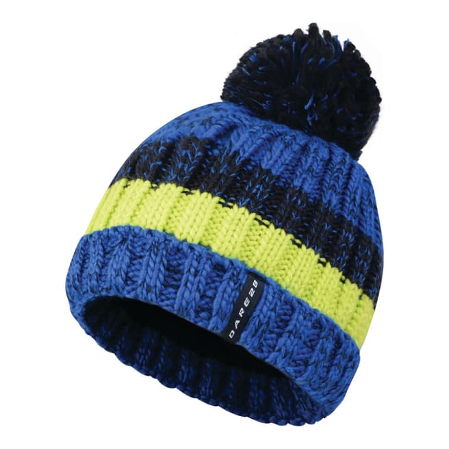 Dare2B Blue/Neon Yellow Attempt Bobble Beanie Hat