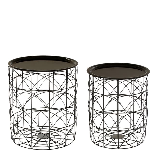 Fifty Five South Basket Tables, Black Wire Basket / Black Top, Set of 2