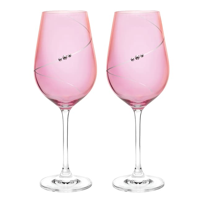Portmeirion Set of 2 Pink Auris Red Wine Glasses embelished with Swarovski Crystals