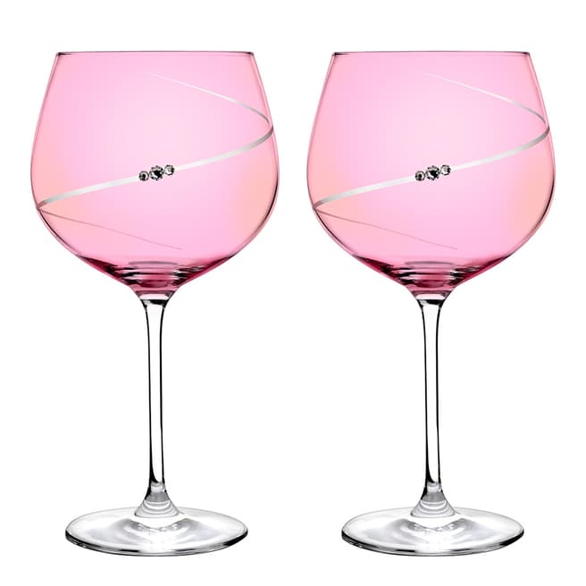 Portmeirion Set of 2 Pink Auris Gin Glasses embelished with Swarovski Crystals