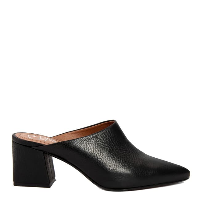 Gusto Black Leather Block Heel Mules 