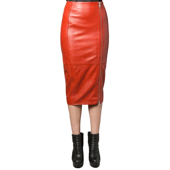 Muubaa Red Jowlett Zip Leather Skirt