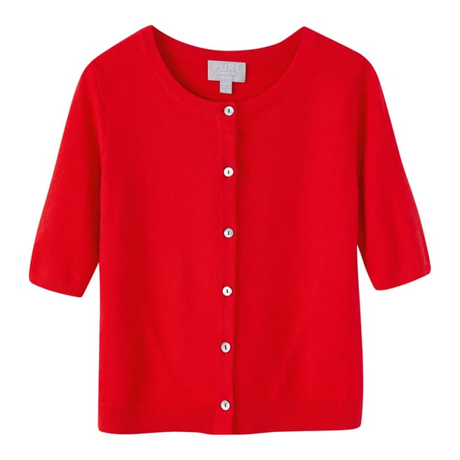 Pure Collection Spring Red Cashmere Short Sleeve Cardigan