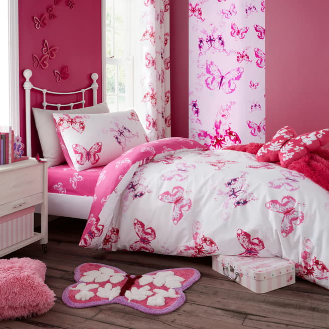 Catherine Lansfield Butterfly Double Duvet Cover Set, Pink