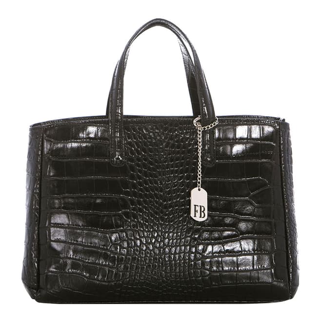 Federica Bassi Black Croc Leather Tote Bag