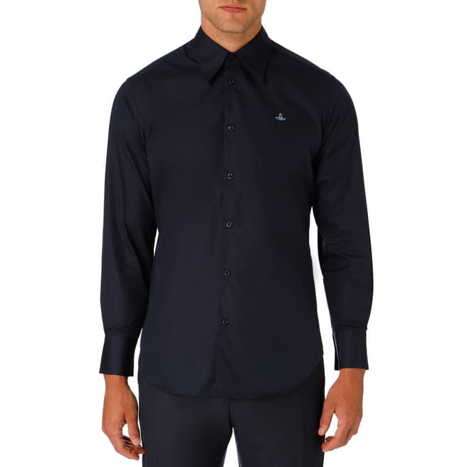 Vivienne Westwood Navy Embroidered Logo Cotton Shirt