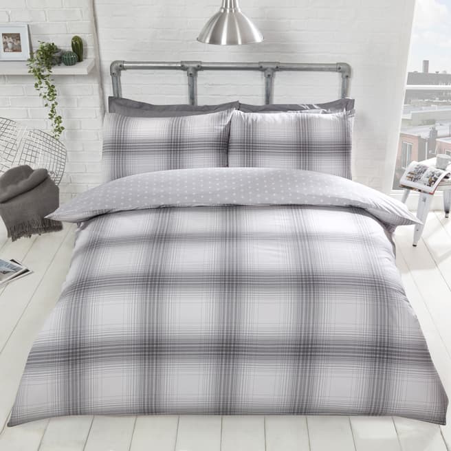 Rapport Oakland Check Single Duvet Cover Set, Grey