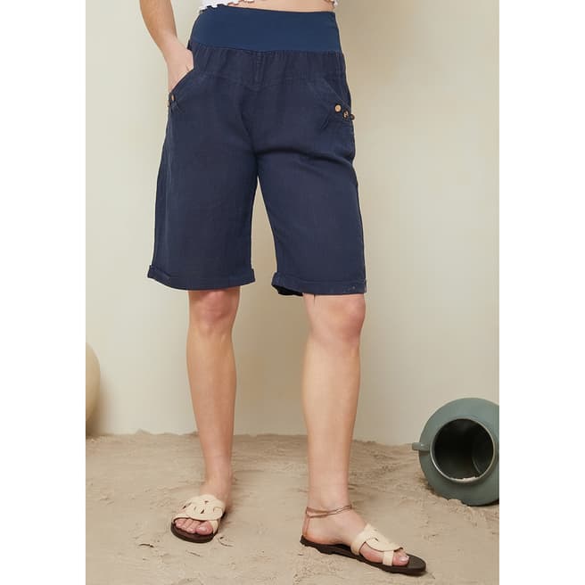 LE MONDE DU LIN Navy Linen Shorts