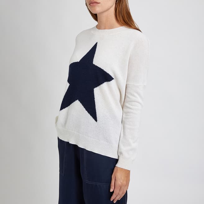 Scott & Scott London Cream/Navy Cashmere Round Neck Jumper