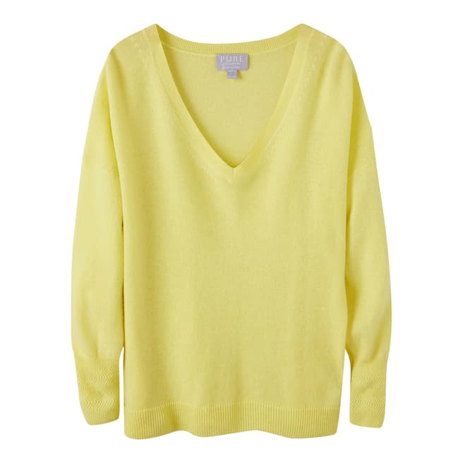 Pure Collection Yellow Cashmere Relaxed V Neck Sweater