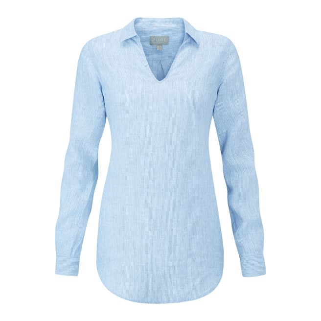 Pure Collection Blue Laundered Linen Longline Shirt