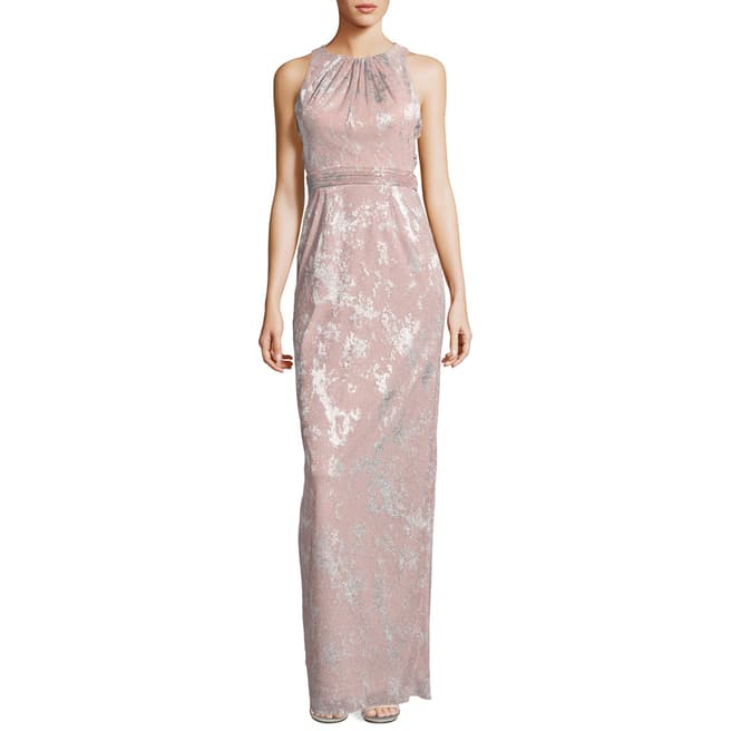 Adrianna Papell Champagne Halter Long Dress