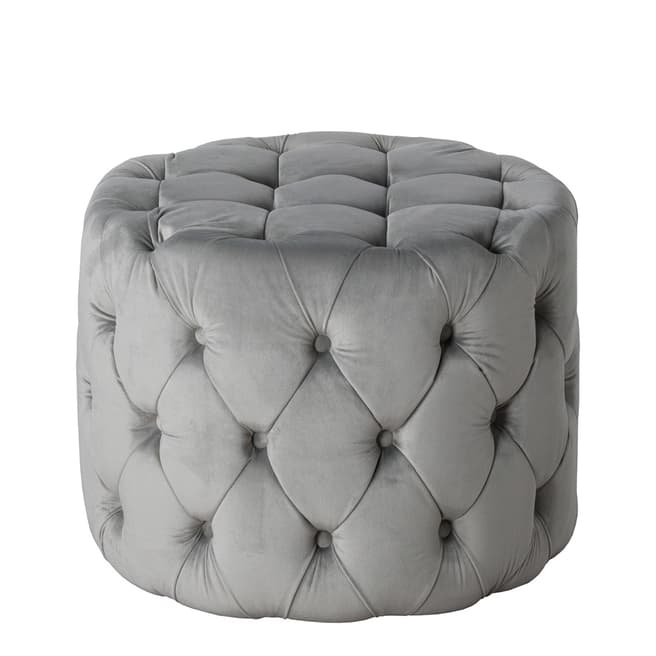 Hill Interiors Grey Velvet Tufted Small Round Footstool