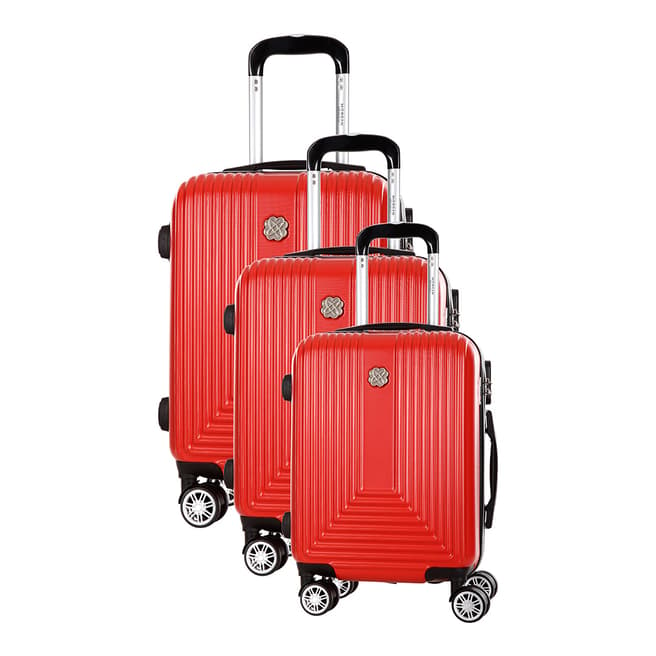 Morgan Red Corossol 8 Wheeled Suitcase Set of 3