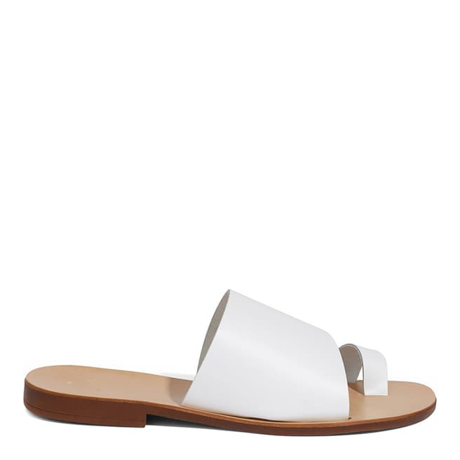 Oasis White Leather Toe Strap Sliders