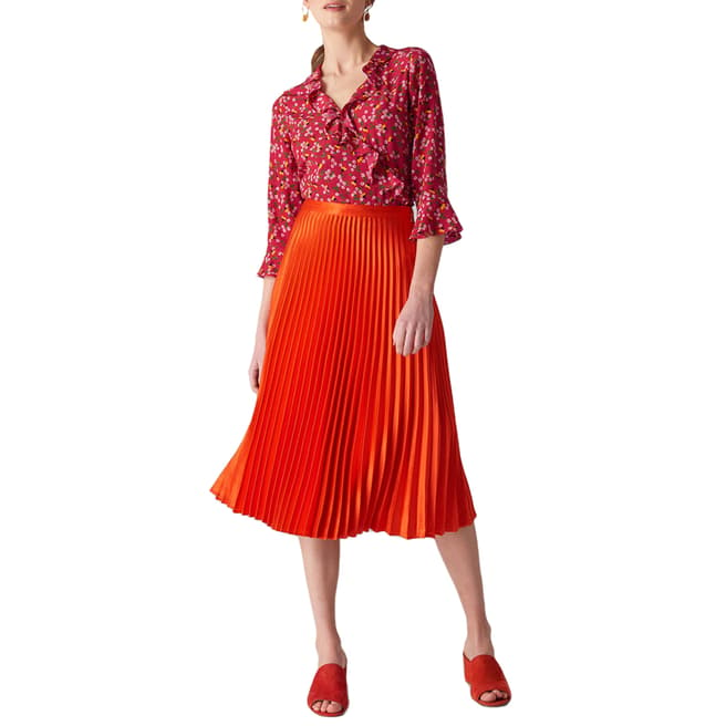 WHISTLES Red Satin Pleated Skirt