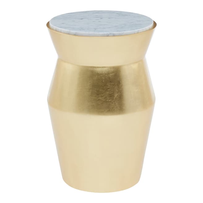 Fifty Five South Lino Large Drum Side Table, White Marble, Gold Finish