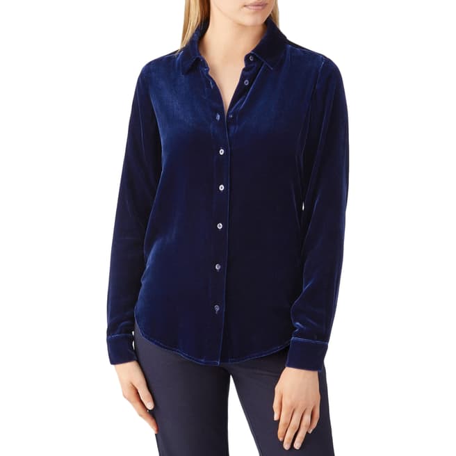 Pure Collection Dark Blue Silk Velvet Shirt