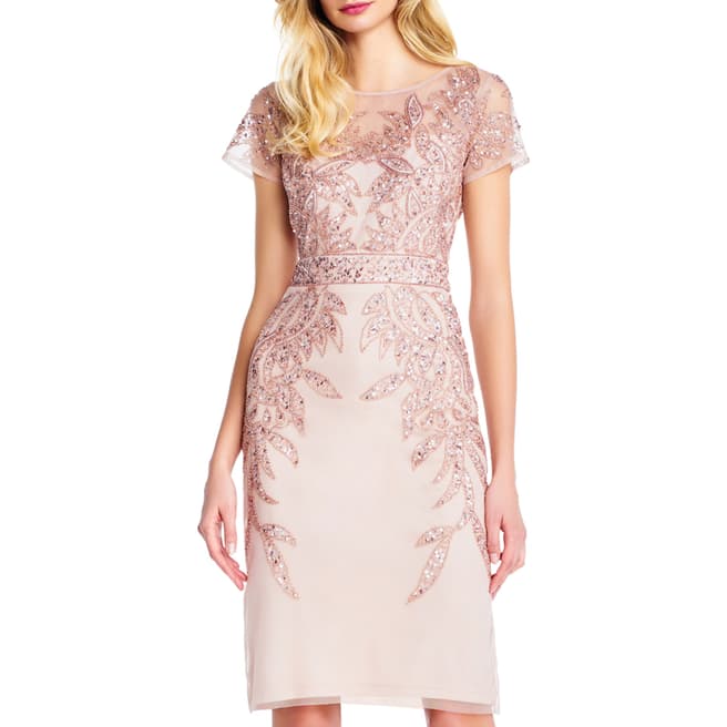 Adrianna Papell Rose Gold Beaded Cocktail Dress