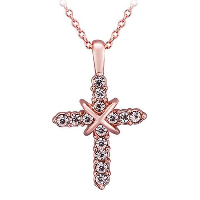 Ma Petite Amie Swarovski Elements Rose Gold White Gold Cross Necklace