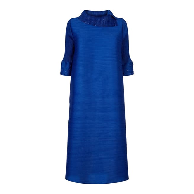 James Lakeland Blue Split Collar Embellished Dress