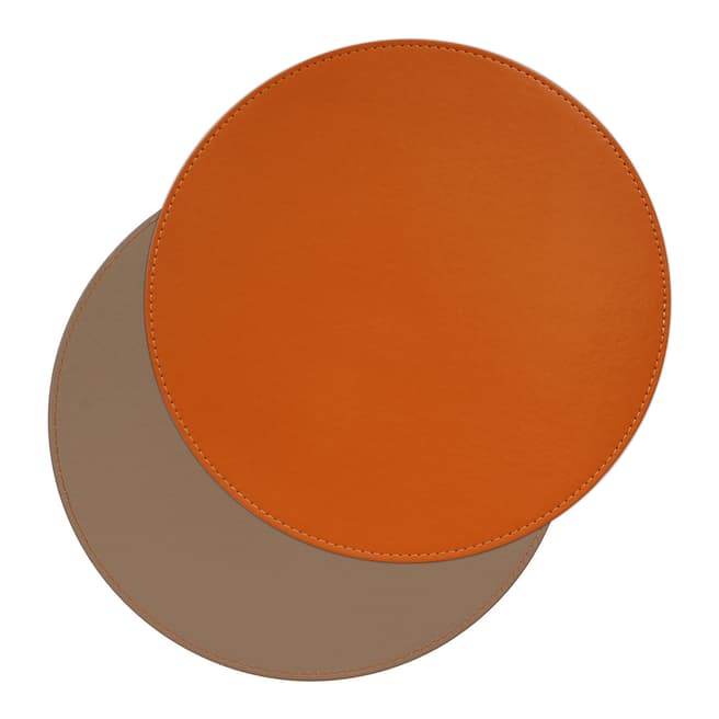 Freeform Set of 6 Reversible  Orange/Taupe Round Placemats, 38cm