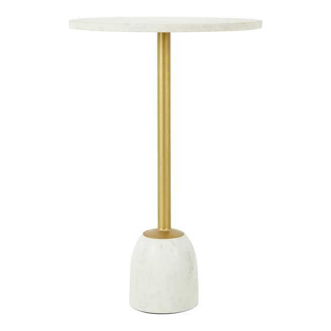 Fifty Five South Rabia Round Side Table, White Marble, Antique Brass Finish