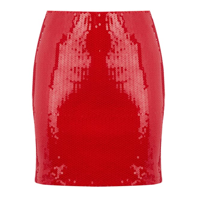 Warehouse Bright Red Sequin Mini Skirt