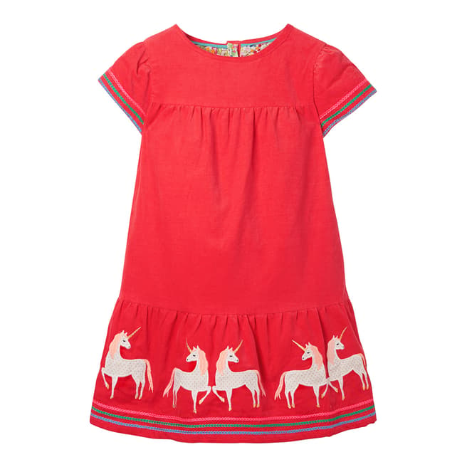 Boden Girls Red Unicorn Tiered Dress