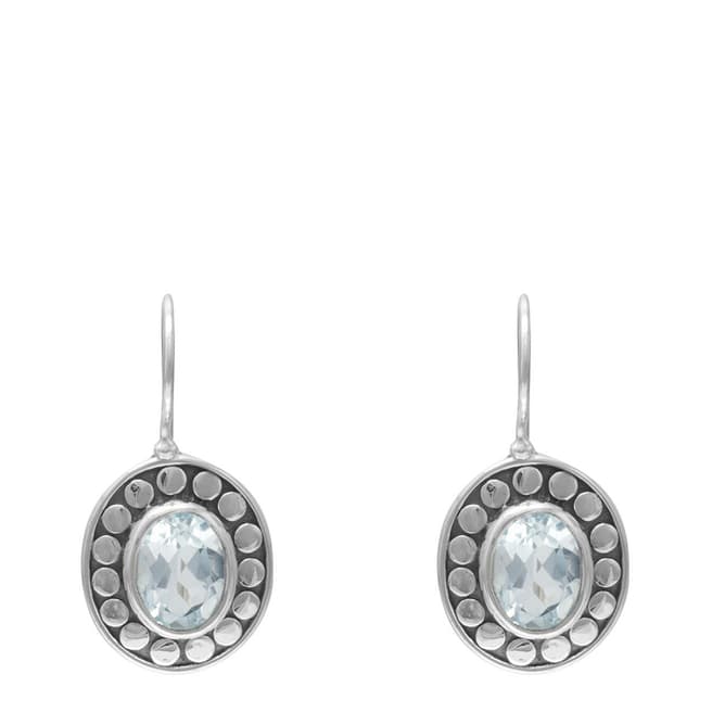 Liv Oliver Silver Textured Oval Blue Topaz Drop Earrings