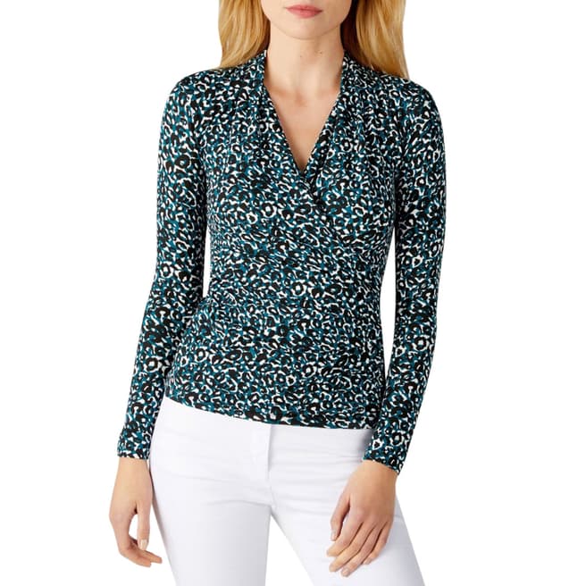 Pure Collection Teal Leopard Print Wrap Top