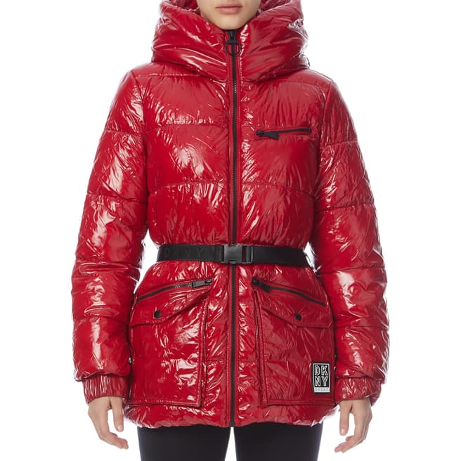 DKNY Red Belted Puffer Jacket