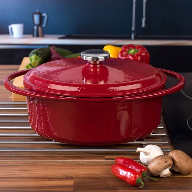 LODGE Set of 2 Oval Cast Iron Casserole with Enamel Finish