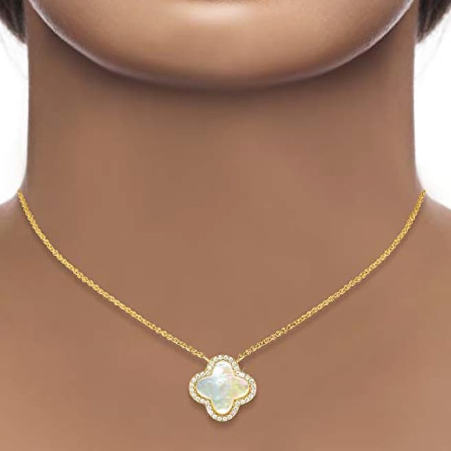 Liv Oliver 18K Gold Plated Embelished Clover Necklace