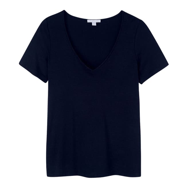 Pure Collection Navy Soft Jersey V Neck T-Shirt