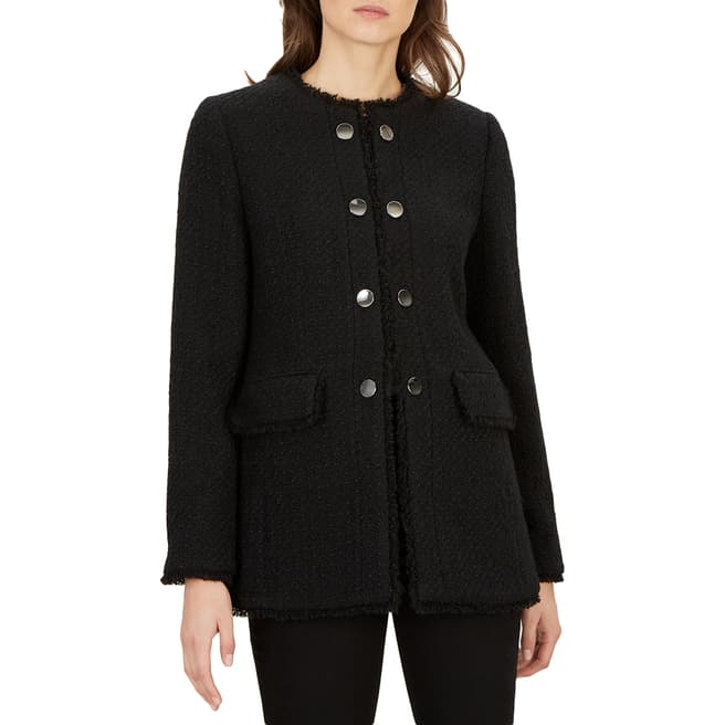 Jaeger Black Edge to Edge Boucle Wool Blend Jacket