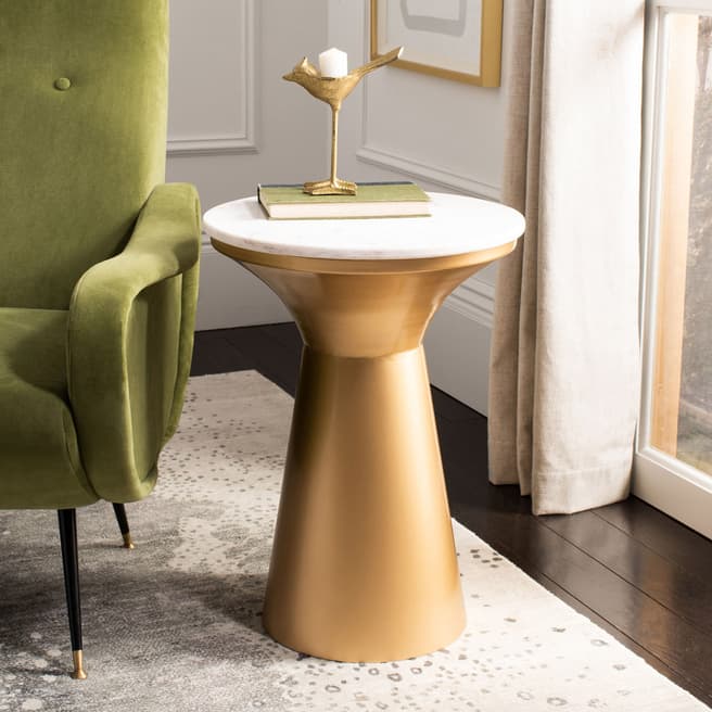 Safavieh Drew Pedestal End Table, White/Brass