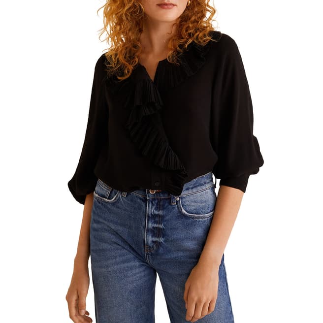 Mango Black Ruffled Neck Blouse