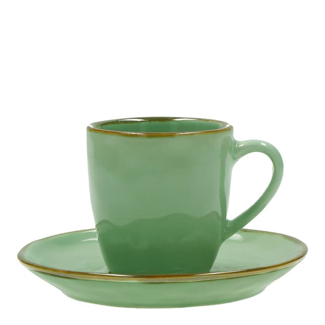 Concerto Set of 6 Tiffany Green Espresso Cups with Saucers, 90ml